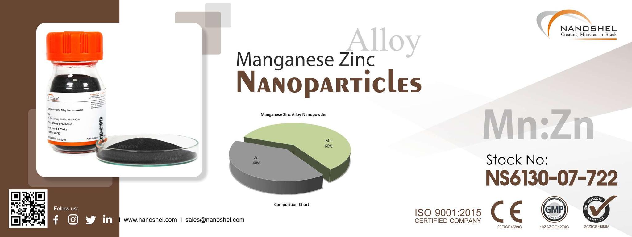 Manganese Zinc Alloy Nanopowder (MnZn, Purity 99.9, APS