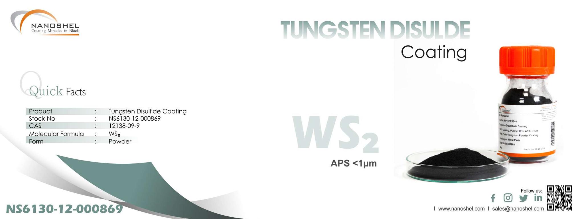 Tungsten Disulfide Coating (WS2, Purity >99, APS